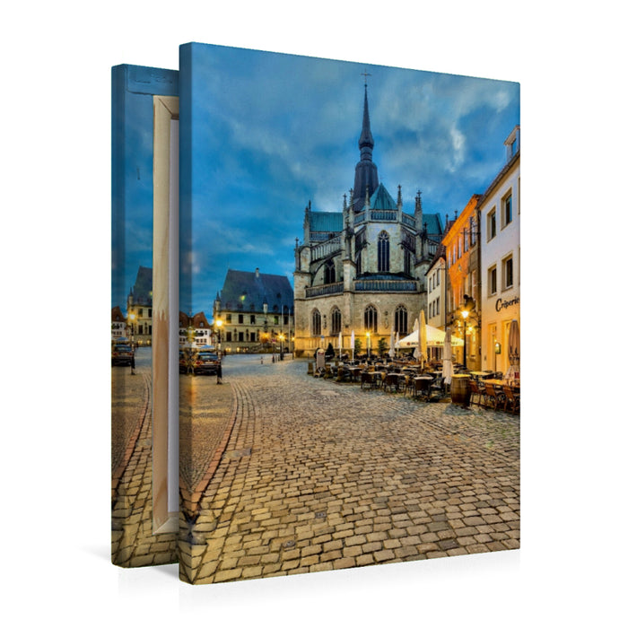 Premium Textil-Leinwand Premium Textil-Leinwand 50 cm x 75 cm hoch Rathaus und Marienkirche Osnabrück