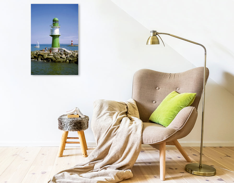 Premium Textil-Leinwand Premium Textil-Leinwand 50 cm x 75 cm hoch Leuchtturm Warnemünde