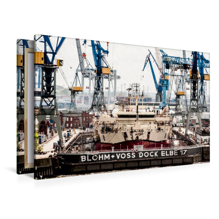 Premium Textil-Leinwand Premium Textil-Leinwand 120 cm x 80 cm quer Schiff in der  Hamburger Werft