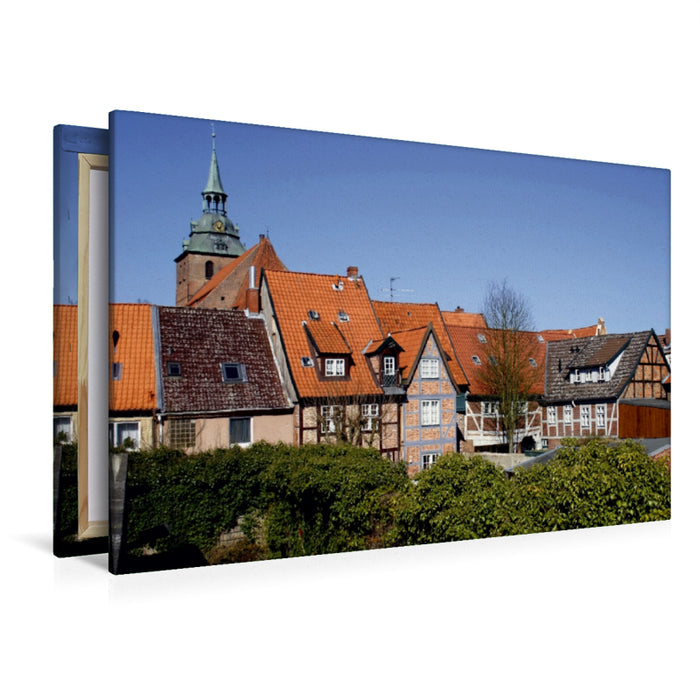 Premium Textil-Leinwand Premium Textil-Leinwand 120 cm x 80 cm quer Stadtansicht mit der Michaeliskirche