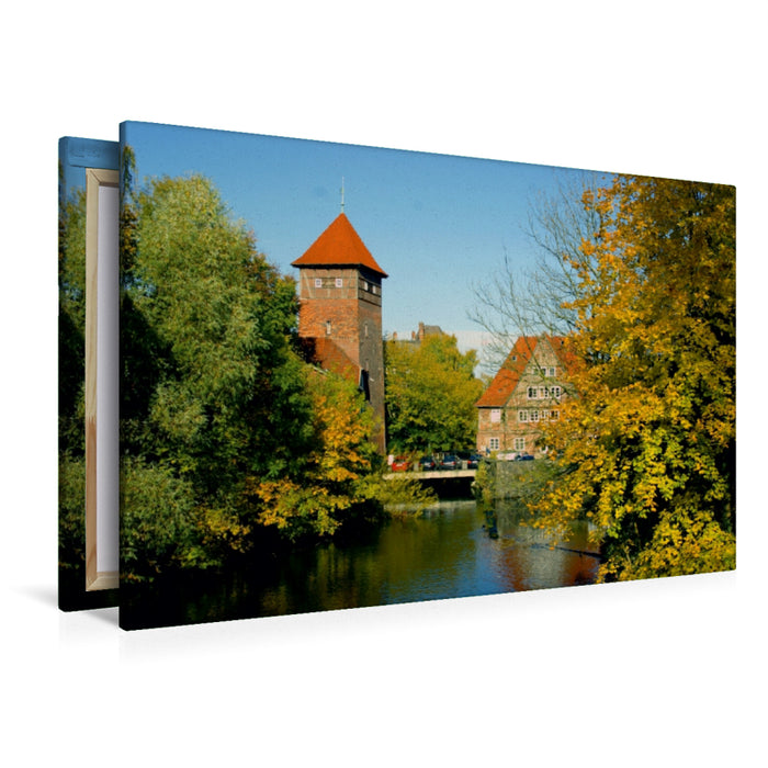 Premium Textil-Leinwand Premium Textil-Leinwand 120 cm x 80 cm quer Wassermühle und Wasserturm