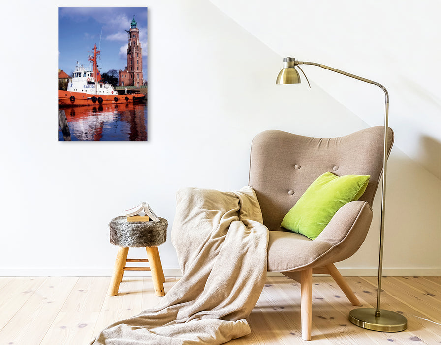 Premium Textil-Leinwand Premium Textil-Leinwand 50 cm x 75 cm hoch Leuchtturm Bremerhaven