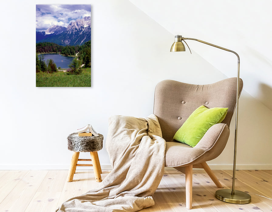 Toile textile haut de gamme Toile textile haut de gamme 50 cm x 75 cm de haut Lautersee sur les montagnes du Karwendel 