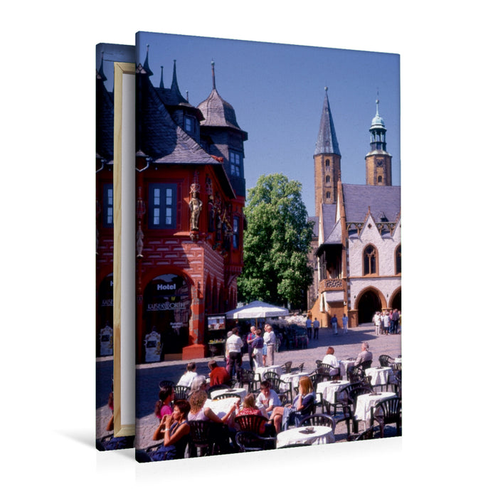 Premium Textil-Leinwand Premium Textil-Leinwand 80 cm x 120 cm  hoch Markplatz Goslar mit Rathaus und Kaiser Worth