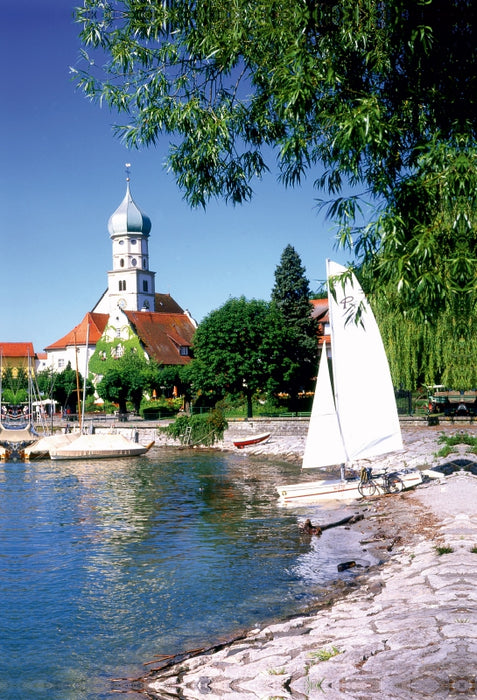 Toile textile haut de gamme Toile textile haut de gamme 60 cm x 90 cm Château d'eau haut sur le lac de Constance