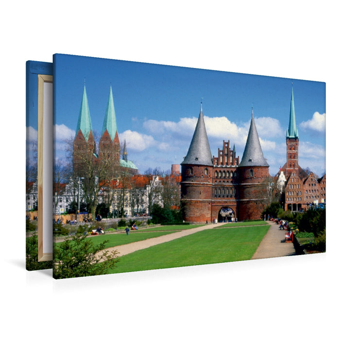 Toile textile haut de gamme Toile textile haut de gamme 120 cm x 80 cm paysage ville hanséatique de Lübeck 