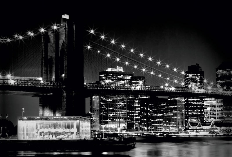 Premium Textil-Leinwand Premium Textil-Leinwand 120 cm x 80 cm quer NYC Brooklyn Bridge und Manhattan Skyline