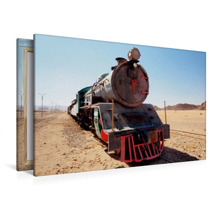 Premium Textil-Leinwand Premium Textil-Leinwand 120 cm x 80 cm quer Historische Bahnstation Wadi Rum