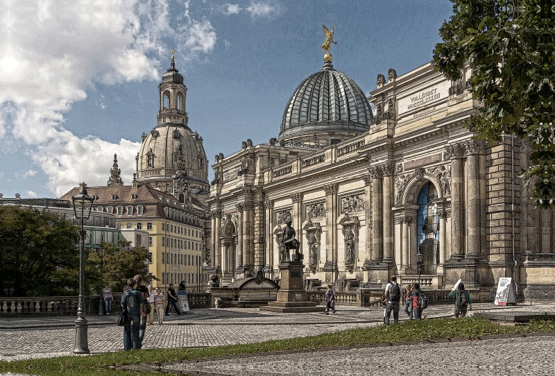 Premium Textil-Leinwand Premium Textil-Leinwand 120 cm x 80 cm quer Blick zur Kunsthalle und Frauenkirche in Dresden