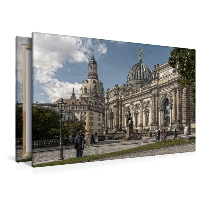 Premium Textil-Leinwand Premium Textil-Leinwand 120 cm x 80 cm quer Blick zur Kunsthalle und Frauenkirche in Dresden