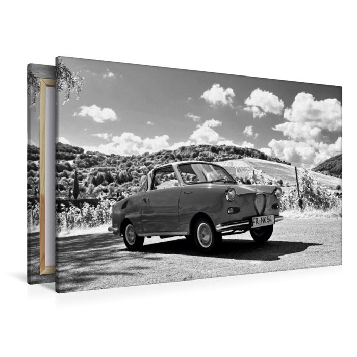 Premium Textil-Leinwand Premium Textil-Leinwand 120 cm x 80 cm quer Ein Motiv aus dem Kalender Goggomobil Coupè 250 TS in schwarzweiss