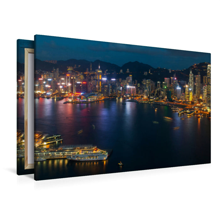 Premium textile canvas Premium textile canvas 120 cm x 80 cm landscape View from Sky-100 towards Hong Kong Island 