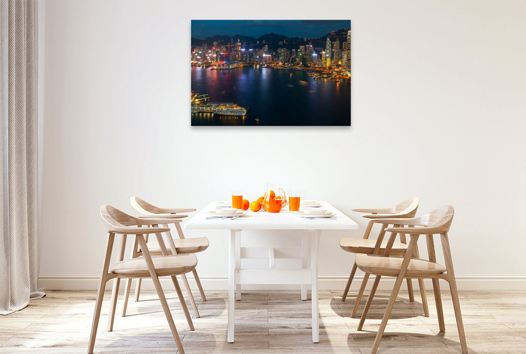 Premium textile canvas Premium textile canvas 120 cm x 80 cm landscape View from Sky-100 towards Hong Kong Island 