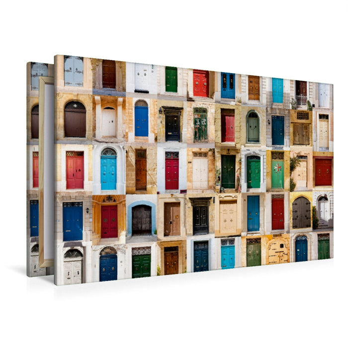 Premium Textil-Leinwand Premium Textil-Leinwand 120 cm x 80 cm quer Bunte vorderen Türen zu den Häusern von Malta