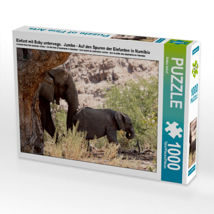 Elefant mit Baby unterwegs.  Jumbo - Auf den Spuren der Elefanten in Namibia - CALVENDO Foto-Puzzle - calvendoverlag 29.99