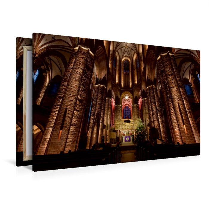 Premium Textil-Leinwand Premium Textil-Leinwand 120 cm x 80 cm quer Illumination der St. Nicolaikirche