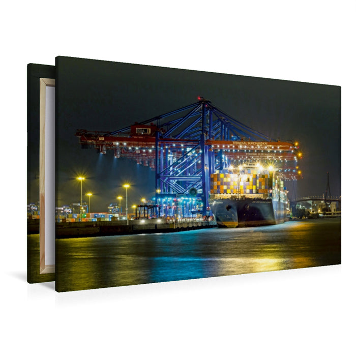 Premium Textil-Leinwand Premium Textil-Leinwand 120 cm x 80 cm quer Hamburg - Containerterminal im Hafen