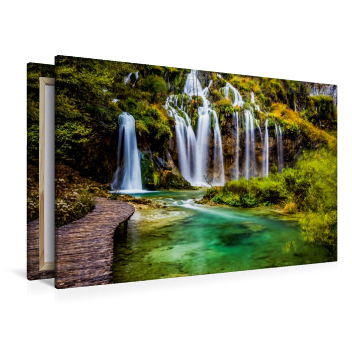 Premium Textil-Leinwand Premium Textil-Leinwand 120 cm x 80 cm quer Ein Motiv aus dem Kalender Herbstimpressionen Plitvicer Seen