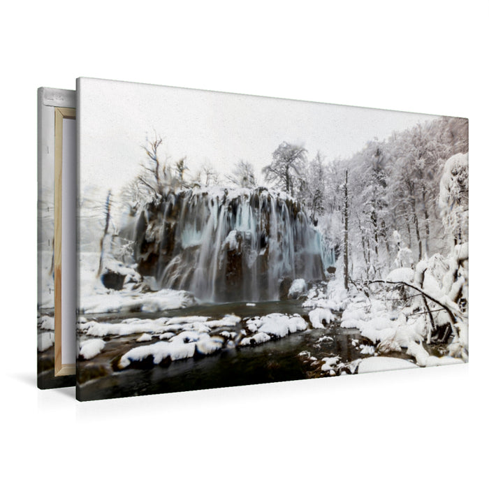 Premium Textil-Leinwand Premium Textil-Leinwand 120 cm x 80 cm quer Ein Motiv aus dem Kalender Winterimpressionen Nationalpark Plitvice