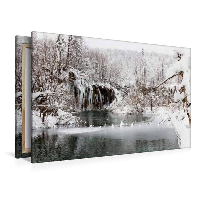 Premium Textil-Leinwand Premium Textil-Leinwand 120 cm x 80 cm quer Ein Motiv aus dem Kalender Winterimpressionen Nationalpark Plitvice