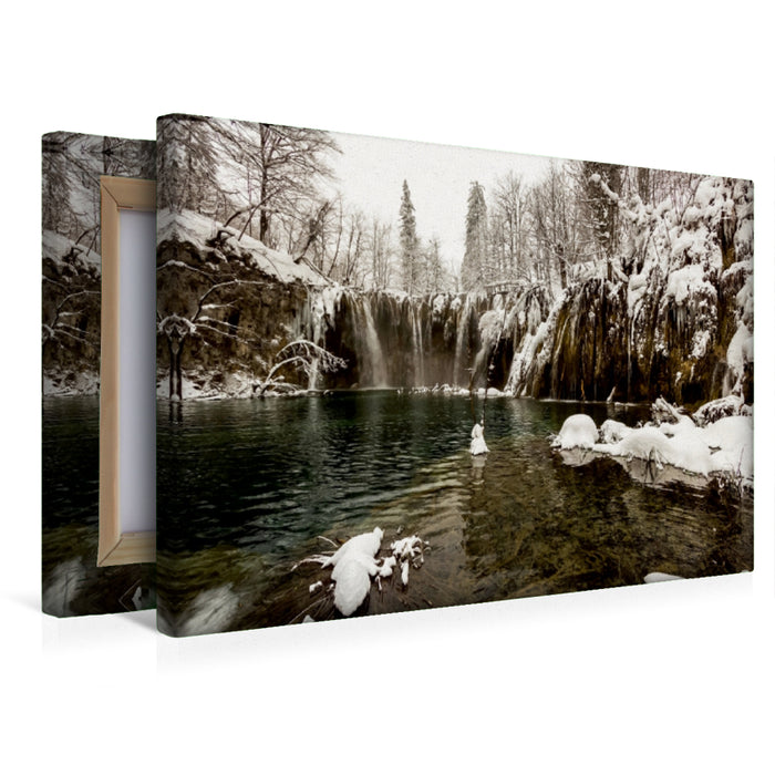 Premium Textil-Leinwand Premium Textil-Leinwand 45 cm x 30 cm quer Ein Motiv aus dem Kalender Winterimpressionen Nationalpark Plitvice