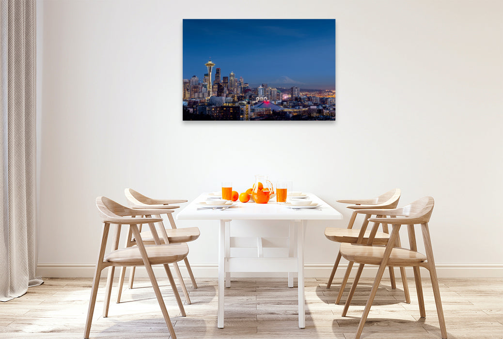 Toile textile haut de gamme Toile textile haut de gamme 120 cm x 80 cm paysage Seattle Skyline la nuit