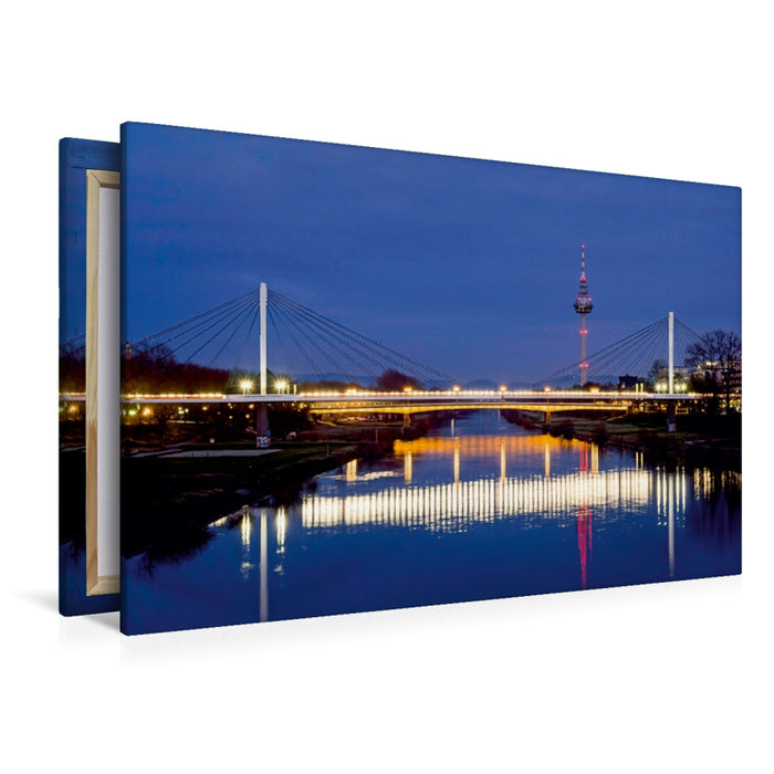 Premium Textil-Leinwand Premium Textil-Leinwand 120 cm x 80 cm quer Mannheim - Fernsehturm am Neckar