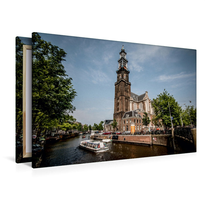 Toile textile haut de gamme Toile textile haut de gamme 120 cm x 80 cm paysage Westerkerk Amsterdam 