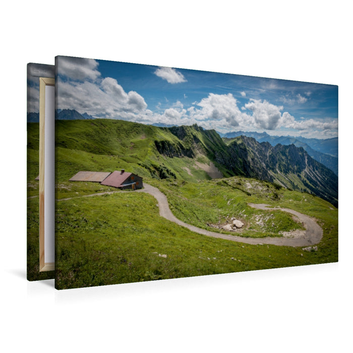 Premium Textil-Leinwand Premium Textil-Leinwand 120 cm x 80 cm quer Wanderweg am Nebelhorn