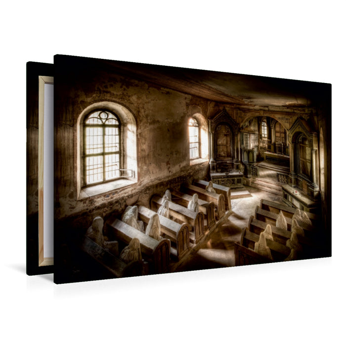 Premium Textil-Leinwand Premium Textil-Leinwand 120 cm x 80 cm quer "Ghost Chapel" - alte, verlassene Kirche in Tschechien