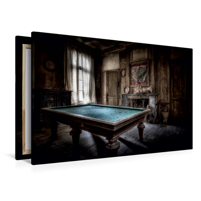 Premium Textil-Leinwand Premium Textil-Leinwand 120 cm x 80 cm quer "Billard" - altes, verlassenes Chateau in Frankreich