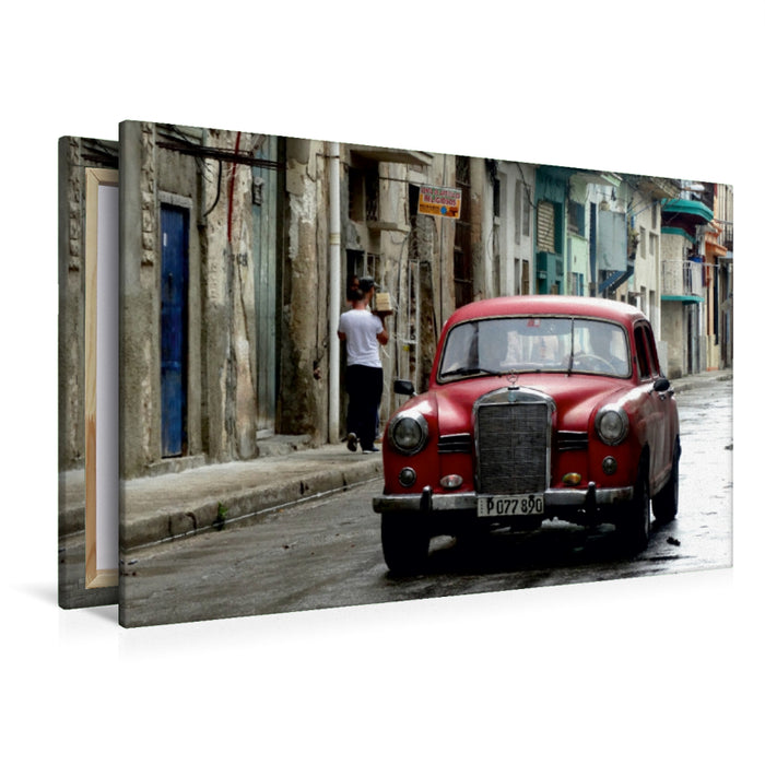 Premium Textil-Leinwand Premium Textil-Leinwand 120 cm x 80 cm quer Der legendäre Oldtimer Mercedes 180 unterwegs in Havanna