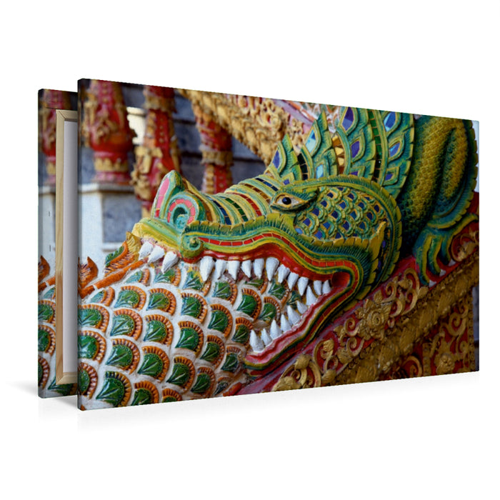Premium Textil-Leinwand Premium Textil-Leinwand 120 cm x 80 cm quer Thailand, Drache vor dem Tempel