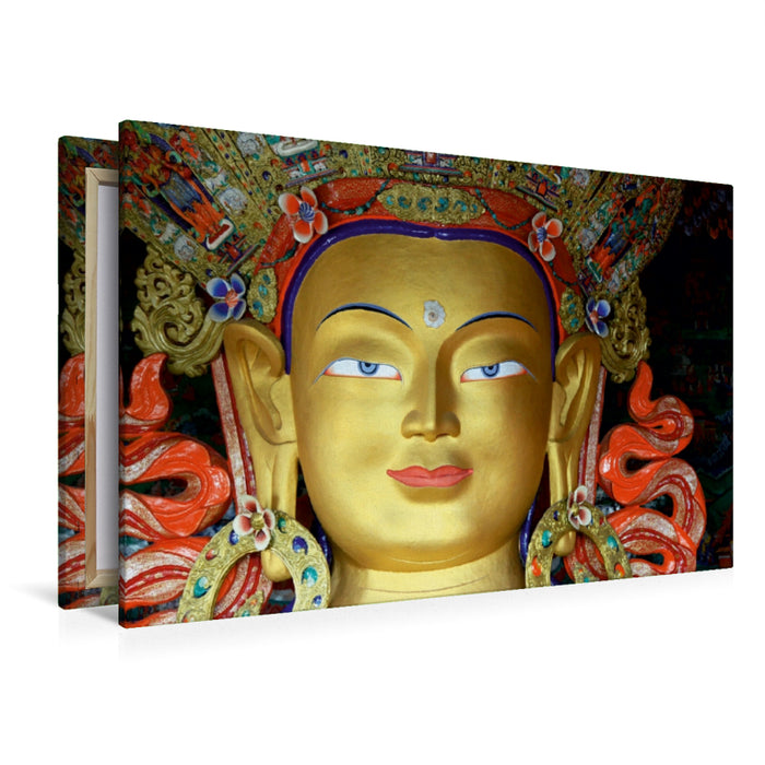 Premium Textil-Leinwand Premium Textil-Leinwand 120 cm x 80 cm quer Maitreya Buddhastatue in Thiksey