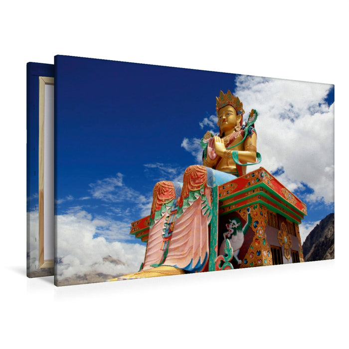 Premium Textil-Leinwand Premium Textil-Leinwand 120 cm x 80 cm quer Maitreya Buddhastatue / Diskit / Nubra Valley