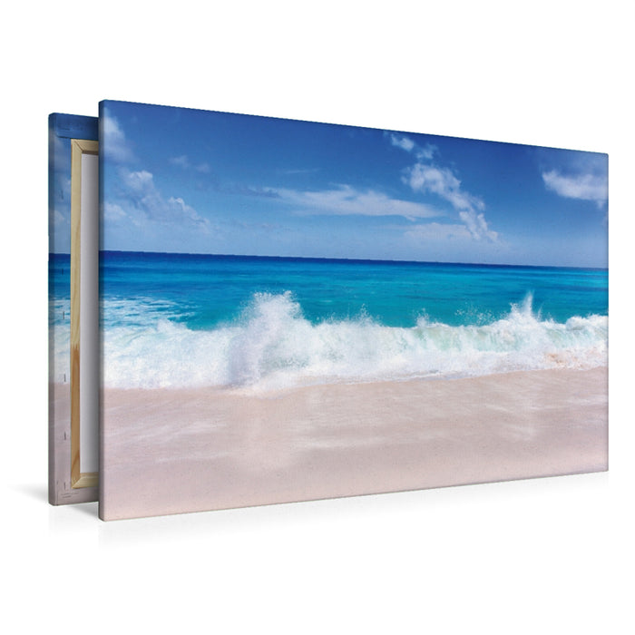 Premium Textil-Leinwand Premium Textil-Leinwand 120 cm x 80 cm quer Spiegelungen am Strand, Seychellen