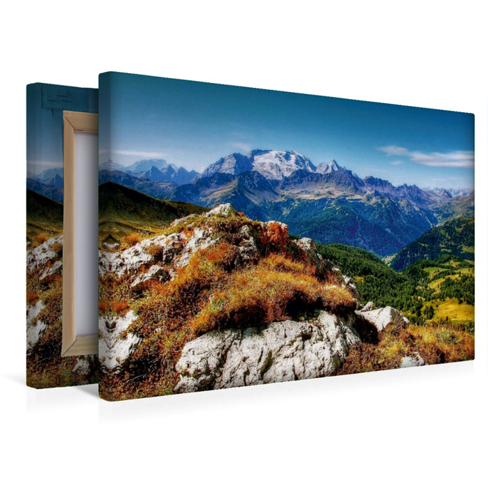 Toile textile premium Toile textile premium 45 cm x 30 cm paysage Marmolada de Settsass - Alta Badia 