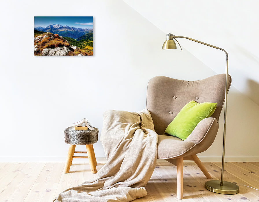 Toile textile premium Toile textile premium 45 cm x 30 cm paysage Marmolada de Settsass - Alta Badia 