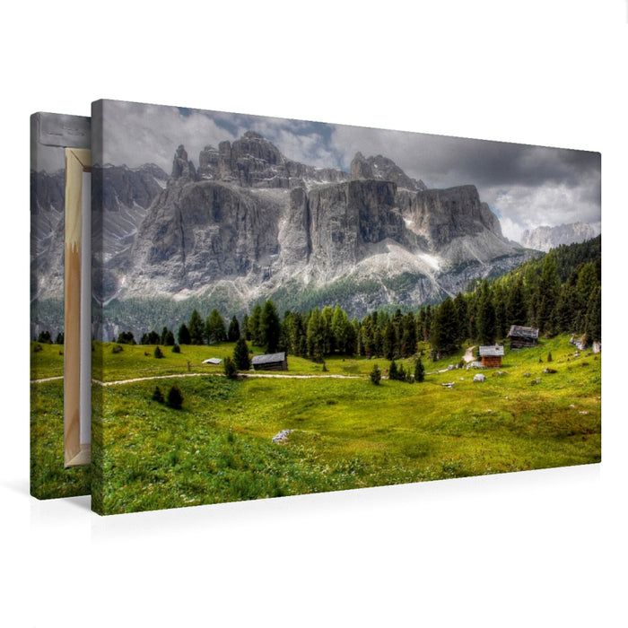 Toile textile haut de gamme Toile textile haut de gamme 75 cm x 50 cm paysage Sella Meisules - Val Gardena Dolomites