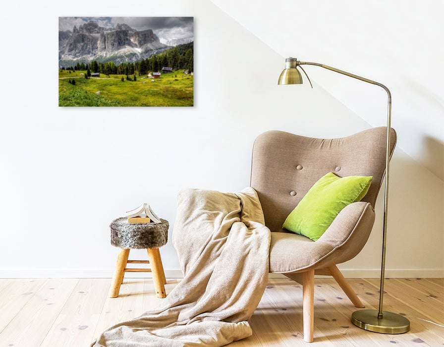 Toile textile haut de gamme Toile textile haut de gamme 75 cm x 50 cm paysage Sella Meisules - Val Gardena Dolomites