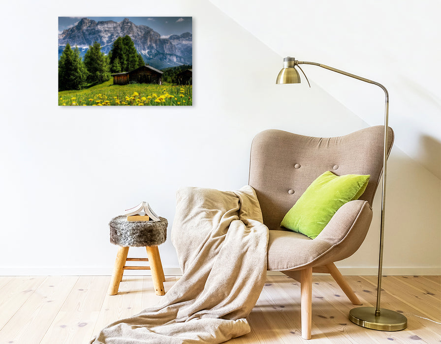 Toile textile haut de gamme Toile textile haut de gamme 75 cm x 50 cm paysage Pralongia Alm avec Conturines - Alta Badia 