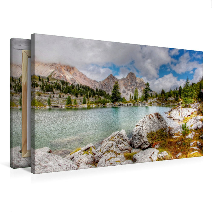 Toile textile premium Toile textile premium 75 cm x 50 cm paysage Lech le Vert - Fanes Alpe - Alta Badia 