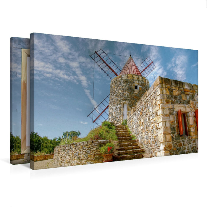 Toile textile premium Toile textile premium 75 cm x 50 cm paysage moulin à vent provençal de France près d'Arle en Provence 