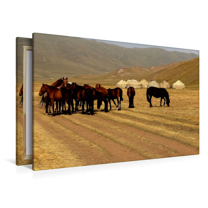 Premium Textil-Leinwand Premium Textil-Leinwand 120 cm x 80 cm quer Ein Motiv aus dem Kalender Unbekanntes Kirgistan