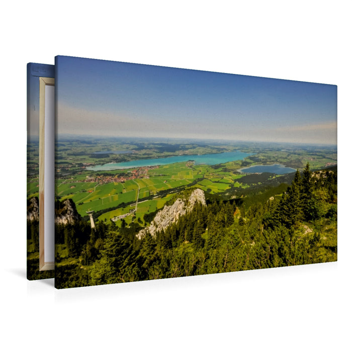 Premium Textil-Leinwand Premium Textil-Leinwand 120 cm x 80 cm quer Blick vom Tegelberg auf Forggensee und Bannwaldsee