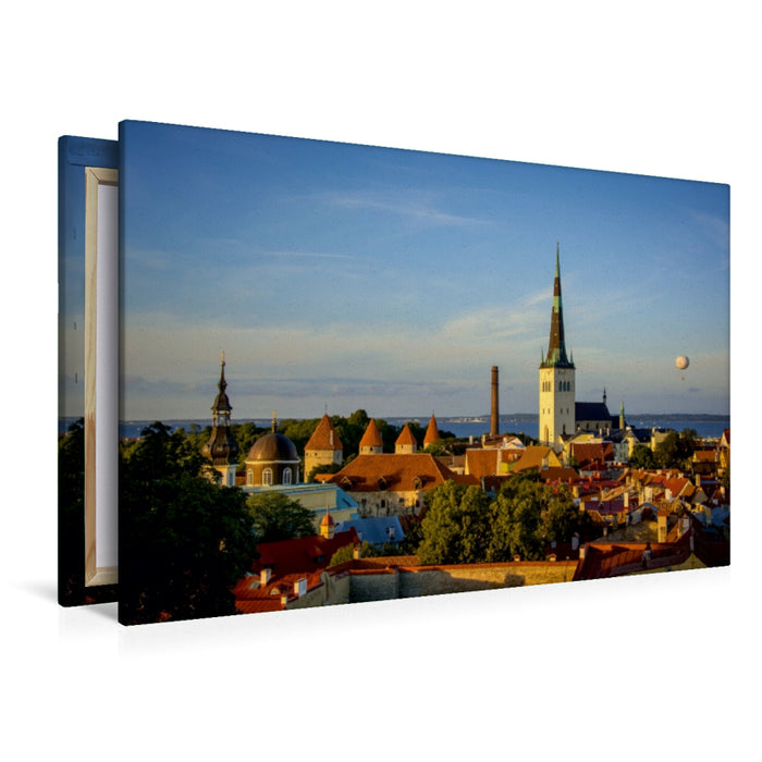 Premium Textil-Leinwand Premium Textil-Leinwand 120 cm x 80 cm quer Blick über die Dächer der unteren Altstadt mit St. Olaikirche