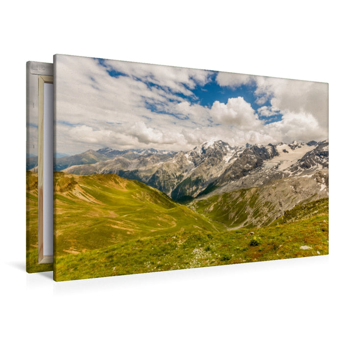 Premium Textil-Leinwand Premium Textil-Leinwand 120 cm x 80 cm quer Blick vom Stilfser Joch in Südtirol