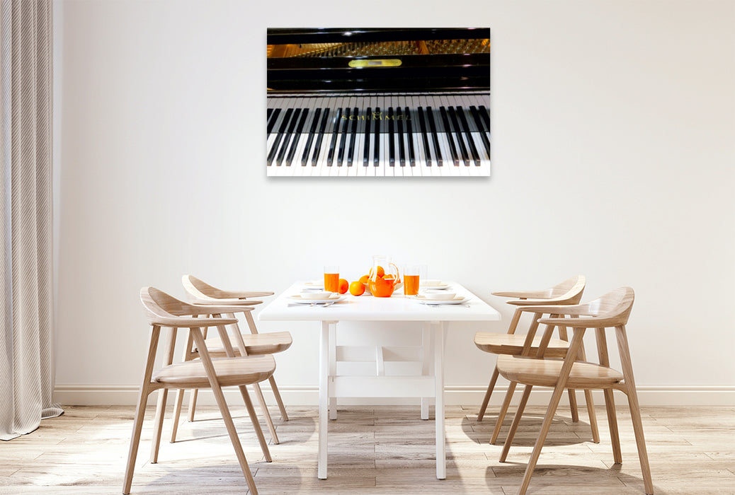 Toile textile premium Toile textile premium 120 cm x 80 cm paysage Mélodie - gros plan sur un piano à queue de concert 