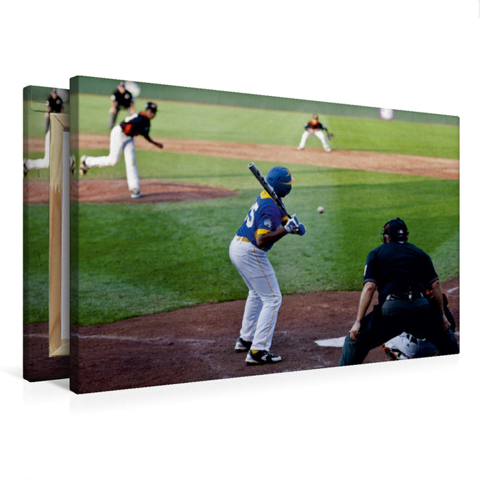 Premium Textil-Leinwand Premium Textil-Leinwand 75 cm x 50 cm quer Match - Kultsport Baseball
