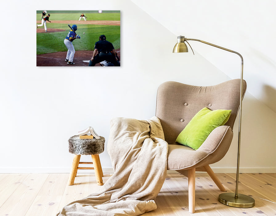 Premium Textil-Leinwand Premium Textil-Leinwand 75 cm x 50 cm quer Match - Kultsport Baseball
